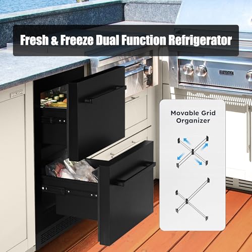 Vesgolden 24 Inch Outdoor Refrigerator With Freezer,Under Counter Drawer Refrigerator,Stainless Steel Waterproof,Drawer Beverage Fridge Black For Patio Home Kitchen Ice Maker & Freezing Meat thumb #6