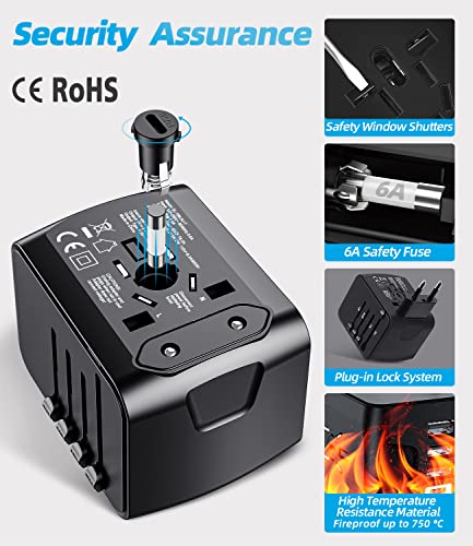 homye adaptateur voyage, adaptateur prise universelle avec type c + 3 ports usb & prise ac, adaptateur prise france vers usa uk allemagne thaïlande italie australie chine japon