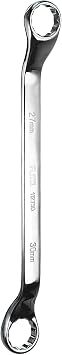 sourcing map 45 Degree Offset Box End Wrench 27mm x 30mm Metric 12 Point Mirror Chrome Plated CR-V Steel Double Box Wrenches Long Industrial Grade Torx Box Wrench Repair Tool