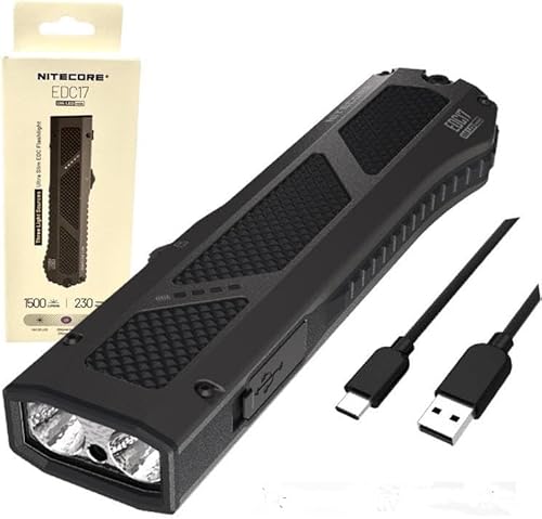 Image of Nitecore EDC17 EDC17 Rechargeable 3-in-1 Flashlight -1500 Lumen White LED, 365nm UV Light and Green Laser w/Eco-Sensa USB Charging Cable