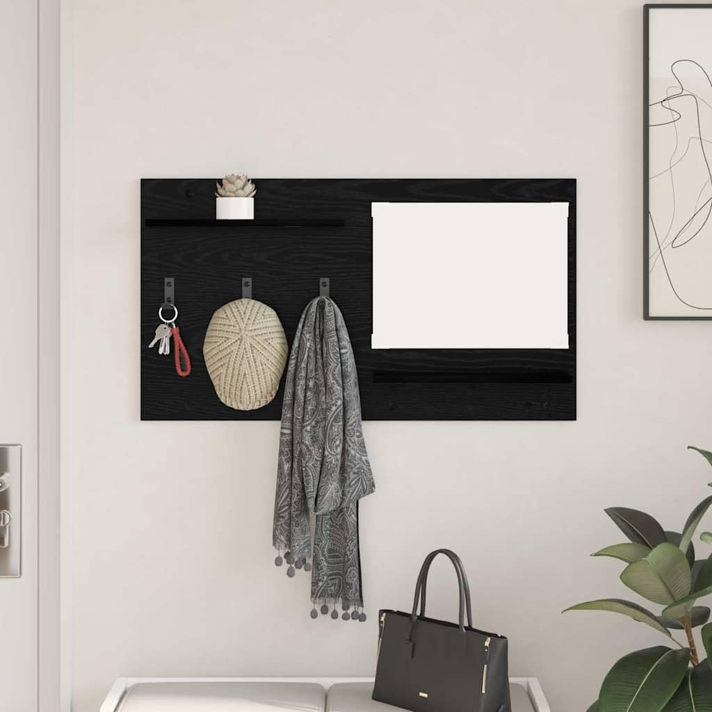 Estantería de pared de roble negro 90 x 10 x 50 cm, con espejo y 2 estantes, diseño moderno, resistente y estable para pasillo, dormitorio, sala de estar y oficina