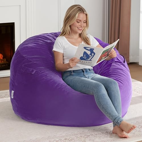 ZurNesfure Bean Bag Chairs for Adults 3FT Large Bean Bag Chair Memory Foam Filled Lazy Sofa with Removable Washable Cover Beanbag for Living Room Bedroom Dorm (Purple Medium)