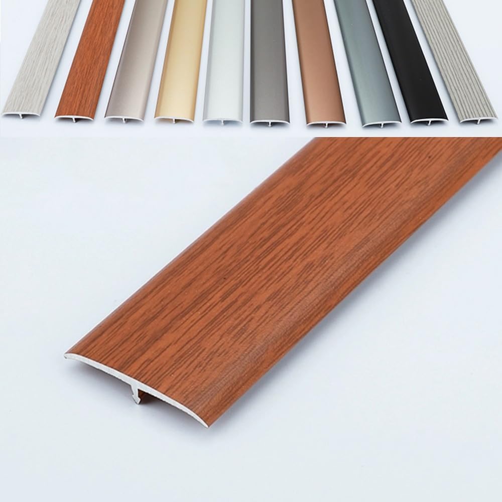 Tira de transición de piso en T de 35,4 pulgadas, moldura de borde de puerta impermeable, moldura decorativa de costura de pared, tira de borde de piso de vinilo autoadhesivo(Teak Grain,2Pcs)