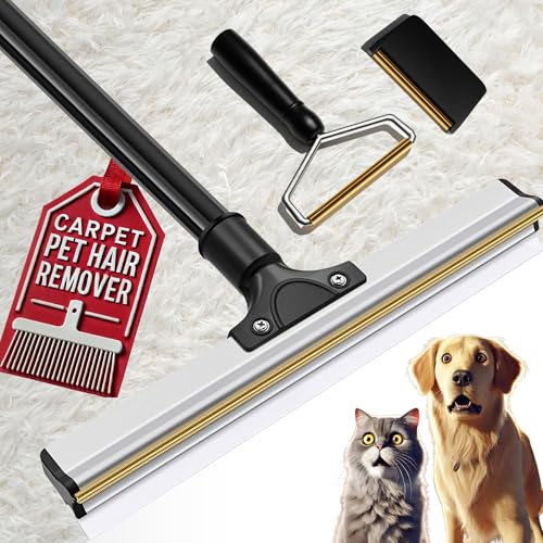 Carpet Rake for Pet Hair Removal Set, Pet Hair Remover Broom, Carpet Hair Removal Tool for Pet Hair on Matted Carpets, and Rugs, Effective Cat Dog Hair Broom Remover Brush for Rug Deep Cleaning
