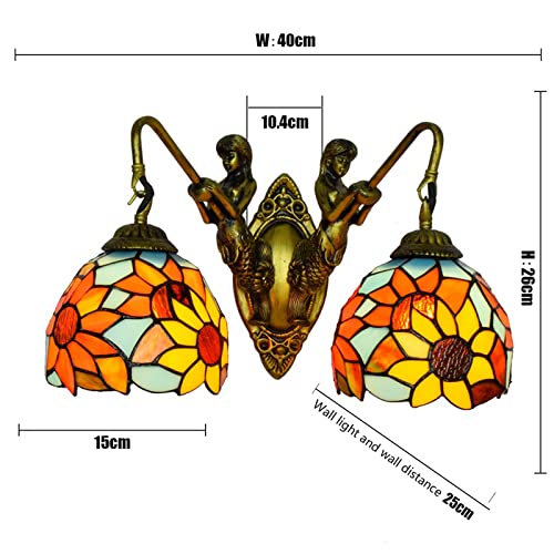 Aplique de pared Tiffany de girasol con 2 luces vintage para dormitorio 3