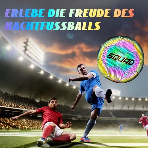SQUAD Leuchtender Reflektierender Fußball Offizielle Größe 5 Holografisch Leuchtend im Dunkeln Fußball für Drinnen und Draußen - Ideal für Klein & Groß Fußballtraining Nachtspiele