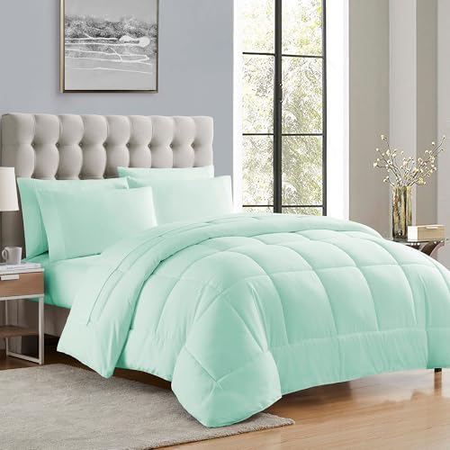 King Size Comforter Set with Sheets - 7-Piece Bedding Collection - 1 Comforter, 1 Fitted Sheet, 1 Flat, 4 Pillowcases - Deep Pocket - Soft & Breathable Premium Quality - Ideal for All Seasons, Mint