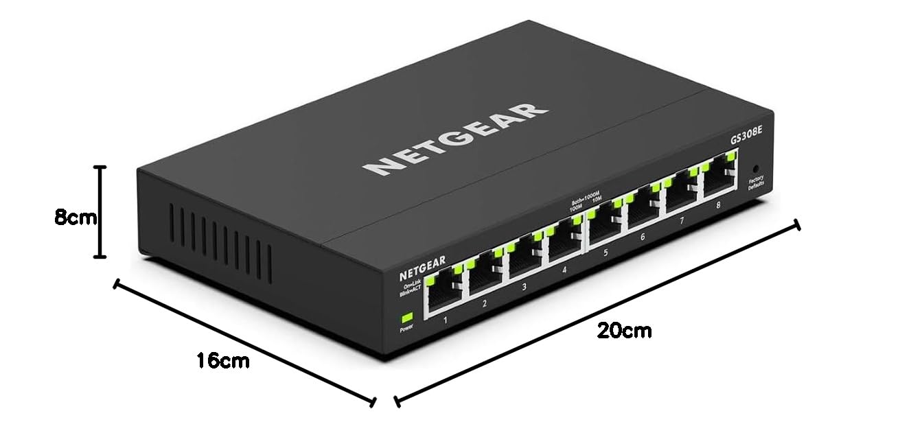 NETGEAR GS308EV4 Switch Ethernet 8 Ports RJ45 Métal Gigabit 10/100/1000 Web Manageable Plus Plug-and-Play Silencieux