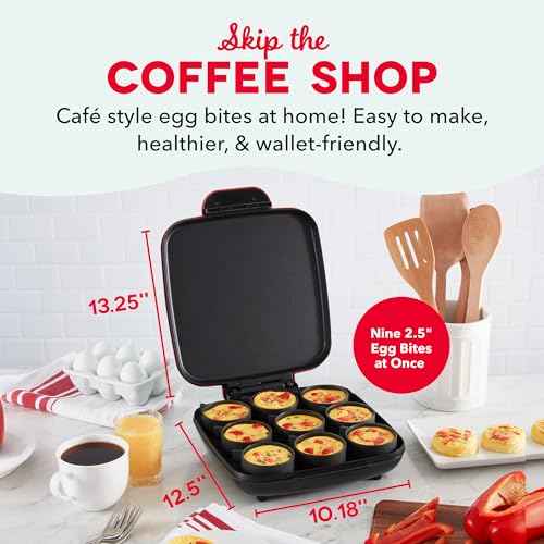Image of Dash Sous Vide Style Family Size Egg Bite Maker for Breakfast Bites, Sandwiches, Healthy Snacks or Desserts, Keto & Paleo Friendly (9 Servings), Red, 9 Egg Bites