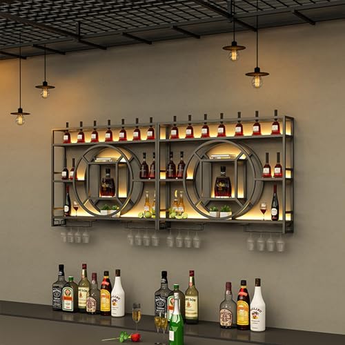 Étagère à vin murale industrielle à LED support métal verres