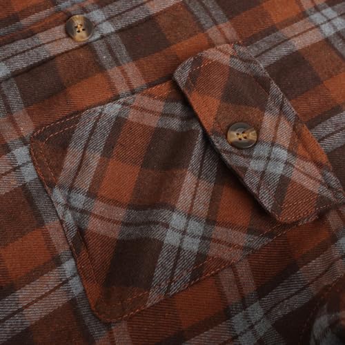 PEGENO Men's Long Sleeve Plaid Button Quilted Lined Flannel Shirt Jacket with Hood4