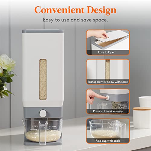 Lifewit Large Rice Dispenser Container 25.4 Lbs, Airtight Cereal Storage Containers With Measuring Cup, Sealed Moisture Proof Rice Bucket, Dry Food Grain Flour Soybean For Kitchen Household, Bpa-Free #TOP3
