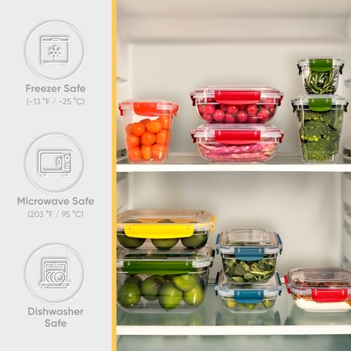 Image of Superio Plastic Airtight Food Storage Containers, Set of 4 Sealed Clear Container Bowls with Lids, BPA Free, Rectangular, Orange