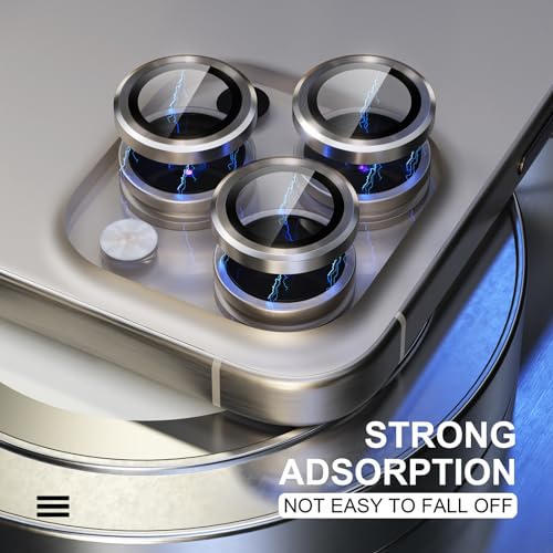 Image of Choiche Compatible for iPhone 15 Pro /iPhone 15 Pro Max Camera Lens Protector, 9H Tempered Glass Camera Cover Screen Protector Metal Ring Decoration Accessories (Titanium Gray)
