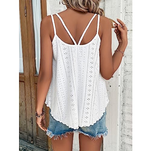 SEDEX Womens Tops, Summer Tops for Women UK Ladies Sleeveless Vests Round Scoop Neckline Swing Vest Tops Loose Fit Tanks Casual Tees Spaghetti Strap Camisole(White,M) - Image 2