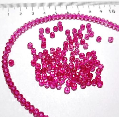 Image of GoSetGet! 4mm Rondelle /Tire (1000 Pcs) Rani Pink Crystal Macrame Plastic Beads for Arts, Crafts & Decoratives-High Sparkle Cutting Crystal Beads for Macrame, Jhula, Torana, Jhumar (RaniPink)