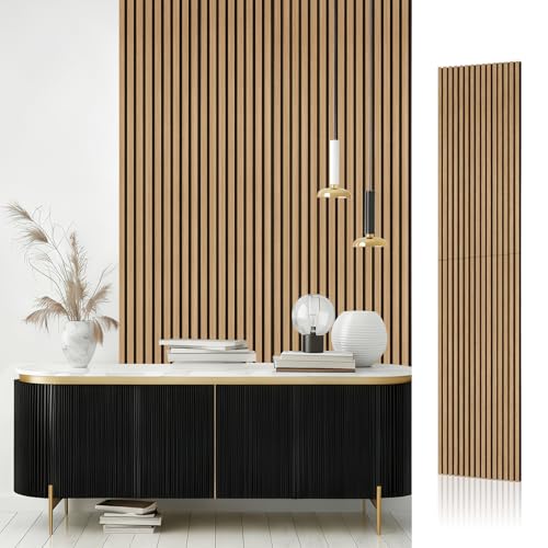 JSSZWYP 吸音パネル 吸音ボード ウッドパネル 【240×60cm/施工面積1.44㎡】 ウォールパネル 吸音シート 防音パネル 防音ボード 防音シート 楽器演奏 騒音対策 木製 木目 MDFウッド インテリア 音楽騒音 消音 塗装済み 室内内装 オフィス 賃貸 アパート マンション 一戸建て 耐久性 (16# オイル浸けオーク材)（Amazon）