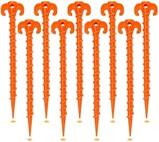 Hikemax Spiral Plastic Tent Stakes 15 Pack - 10 Inch Heavy Duty Beach Tent Pegs Canopy Stakes - Essential Gear for Camping, Backpacking, Gardening and More