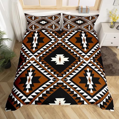Homewish Aztec Bohemian Bedding Set Double 3 Pieces, Boho Southwestern Duvet Cover with Black Reverse