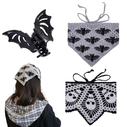 FREEBLOSS 2 diademas de Halloween con horquilla de murciélago de punto de ganchillo para el peinado del cabello de las mujeres