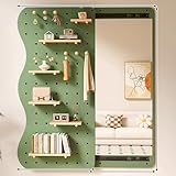 IYUESQ Organizer per Pannello Forato in Legno con Specchio Invisibile a Figura Intera, Kit Pannello Forato con Accessori, Pannello Forato Grande (Verde, 140x50 cm/55x20 Pollici)