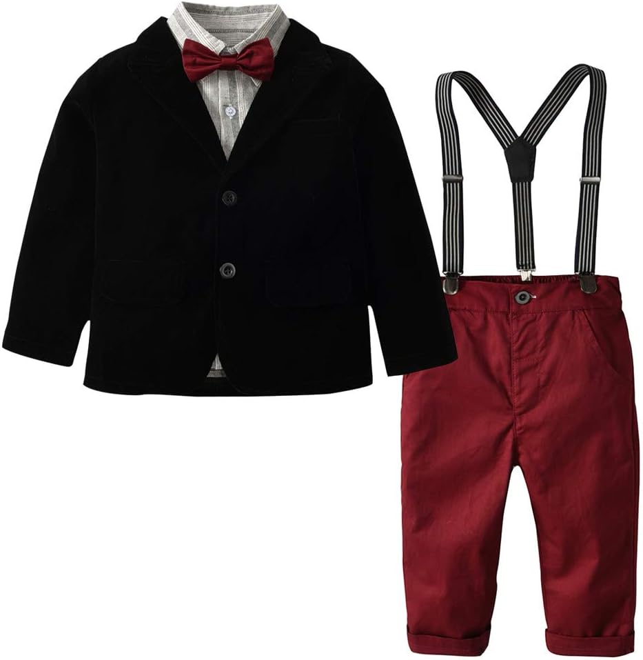 Baby Toddler Boys Formal Outfits Clothes Wedding Suit 1-7 Years Old Kids Bowtie Gentleman Coat T-Shirt Pants Sets