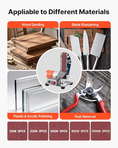 Image of VEVOR 3-in-1 Mini Belt Sander, 13 inch x 1.2 inch Sanding Belt, 2.75 inch Grinding & Polishing Wheel Combo, 7-Speed Adjustable with Forward /Reverse Control for Woodworking, Jewelry Making, Knife Sharpening