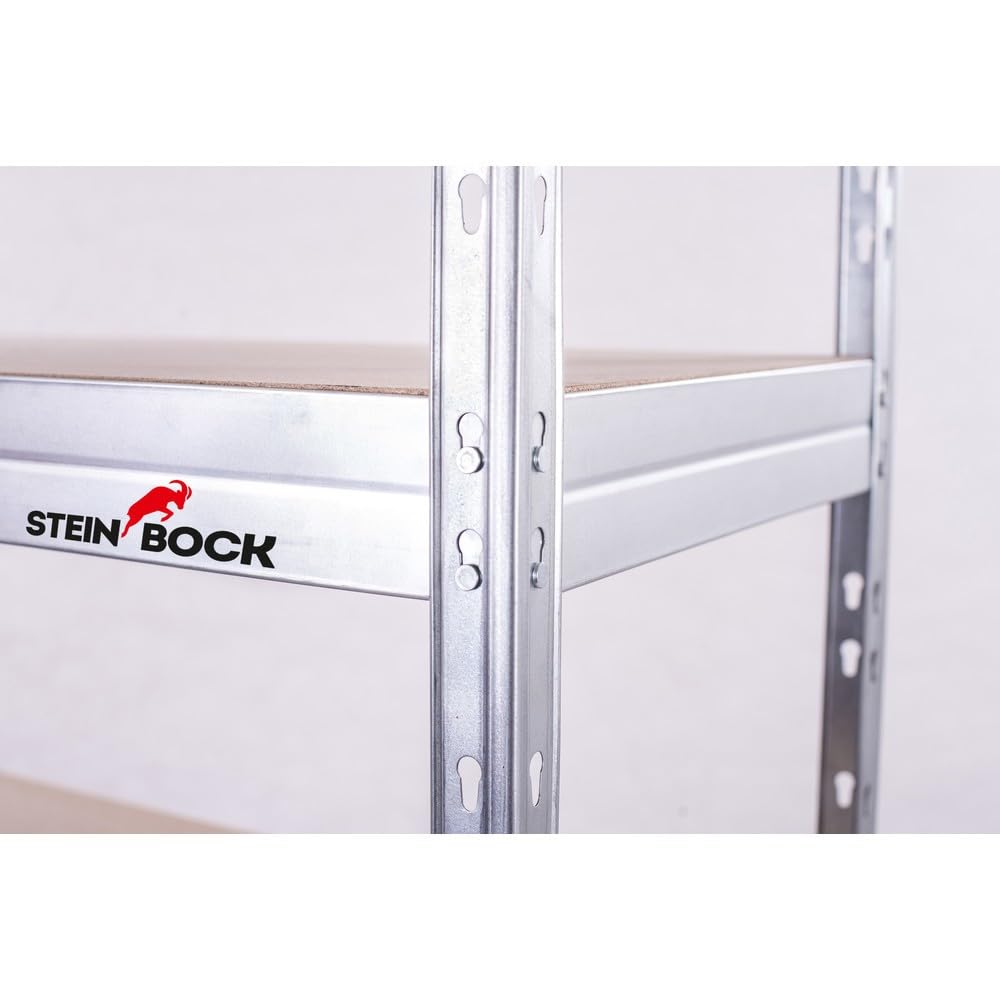Steinbock Schwerlastregal - HxBxT 180 x 160 x 60 cm - verzinkt - 1.000 kg Tragkraft - Steckregal mit 4 Böden - 250 kg Fachlast - Made in EU - Werkstattregal aus verzinktem Stahl - Metallregal