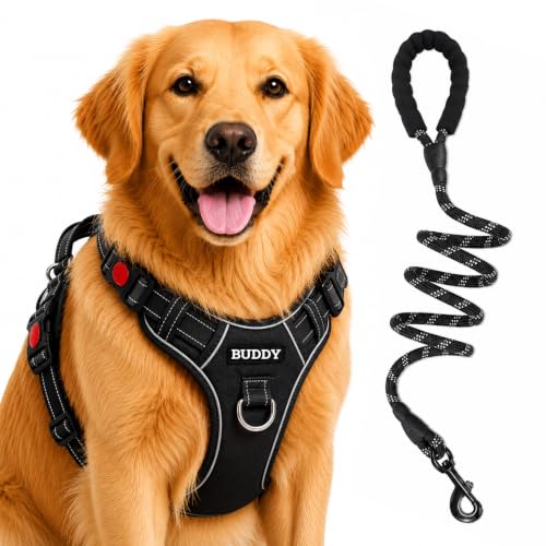 Image of Dog Harness for Extra Large Dogs | No Pull, Adjustable, Reflective, Harness Leash Combo for 35+ Kg Pets (Black, Extra-Large)