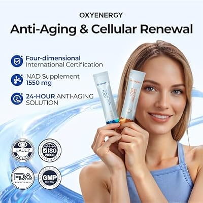 OxyEnergy NAD Supplement 1550 mg-Daytime Nicotinamide Riboside + Nighttime L-Tryptophan with Resveratrol, Glutathione, PQQ, 24-Hour Nonstop Energy, Anti-Aging & Cellular Renewal, 28 Packets