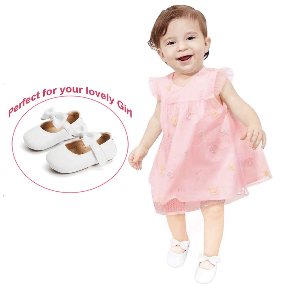 Soft Sole Leather Gold Baby Shoes - Infant Baby Walking Shoes Moccasinss Rubber Sole Crib Shoes(White,9-12Months Infant)