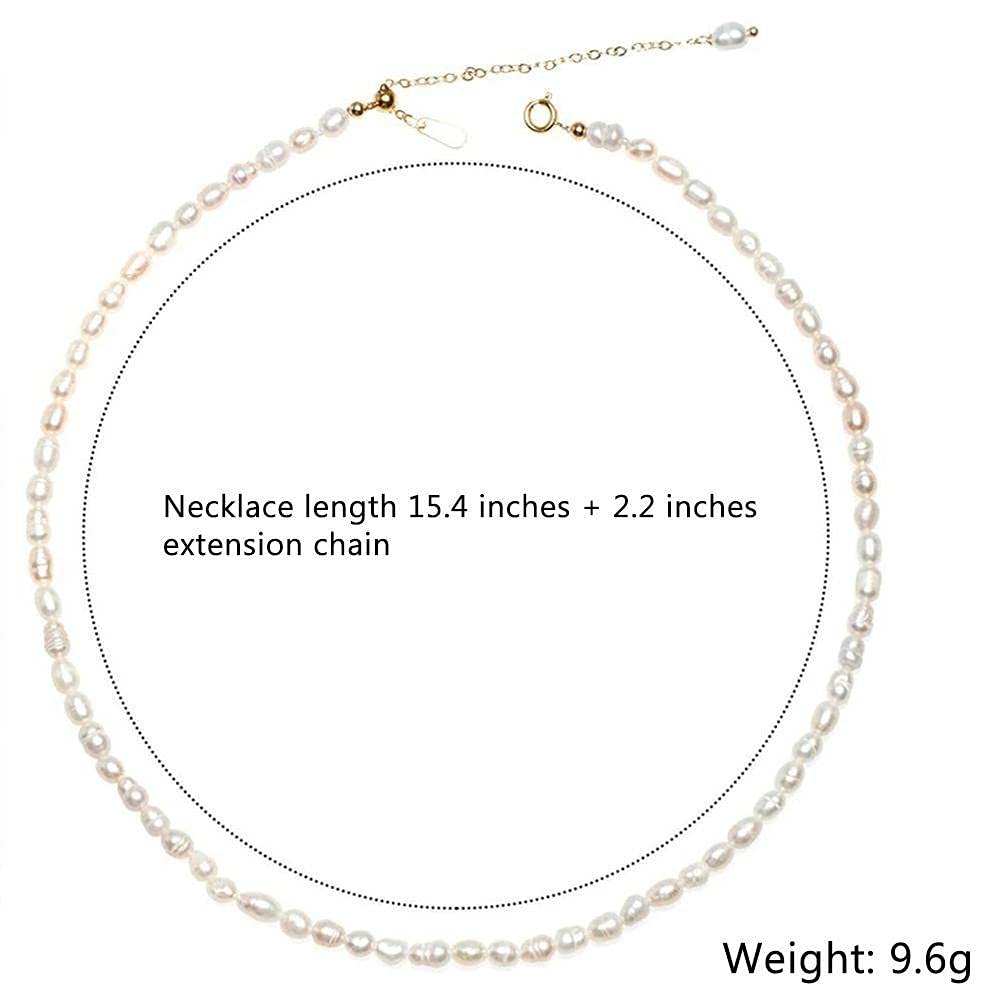 Naszyjnik z pereł 39 cm 4 mm z łańcuszkiem z ogonem, drobny mały naszyjnik, łańcuszek z pereł słodkowodnych, biały, ręcznie wykonany naszyjnik w stylu vintage, biżuteria dla kobiet i dziewcząt