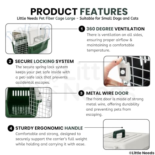 Image of Pet Carrier Fiber Cage - (Large, Grey) (49 x 37 x 35 cm) for Cats and Small Dogs I Portable 19 inch Travel Crate with Metal Door & Spring Lock | Ventilated Easy-Carry Handle Kennel House
