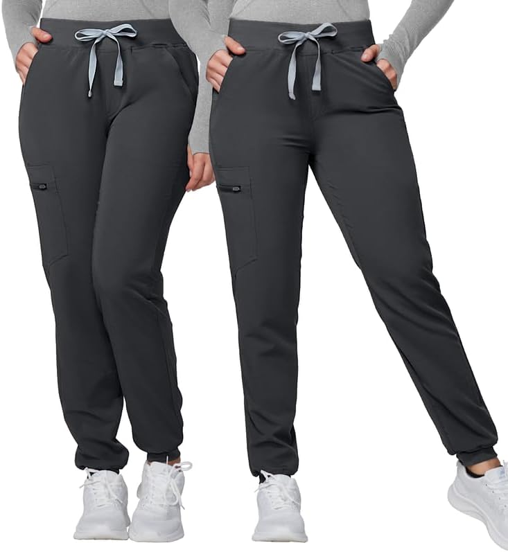 Kitmaz Medical Scrub Pants for Women - Mid Rise 4-Way Stretch Anti-Wrinkle Slim Fit Jogger Pants, Drawstring & 5 Pockets