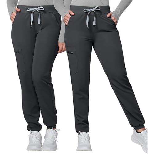 Kitmaz Medical Scrub Pants for Women - Mid Rise 4-Way Stretch Anti-Wrinkle Slim Fit Jogger Pants, Drawstring & 5 Pockets