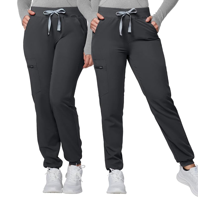 Image of Kitmaz Scrub Pants for Women - Mid Rise 4-Way Stretch Anti-Wrinkle Slim Fit Jogger Pants, Drawstring & 5 Pockets