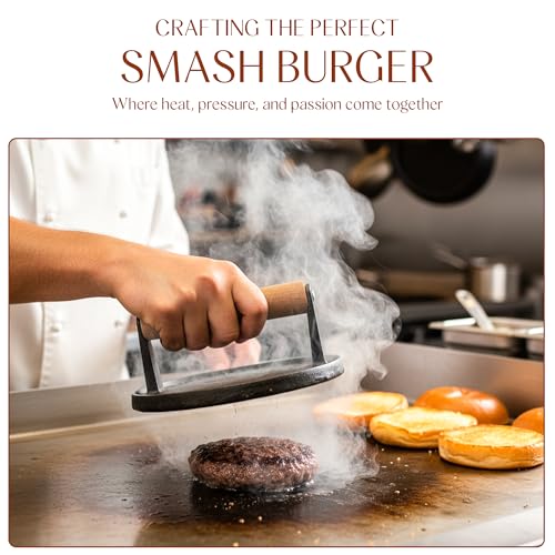 Image of Bellemain Heavy Duty Cast Iron Smash Burger Press 7 inch Round Grill Press for Cooking Burgers, Bacon, Sandwiches, Steak, BBQ, Ground Beef, Meats, Sausages, and So On
