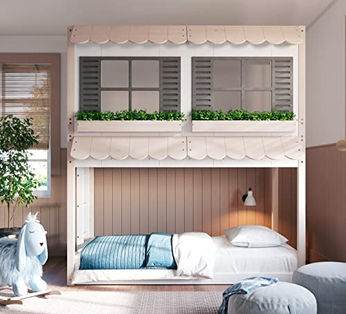 Child Craft Garden Cottage House Twin Over Twin Bunk Bed For Kids, Low Wooden Montessori Bunk Bed #TOP6