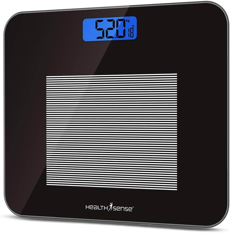 Weight Machine for Body Weight, Weighing Machine & Digital Weighing Scale with Step-On Technology, Room Temperature Indicator, Large Blue LCD, 1 Year Warranty & Batteries Included - Dura-Glass PS 115