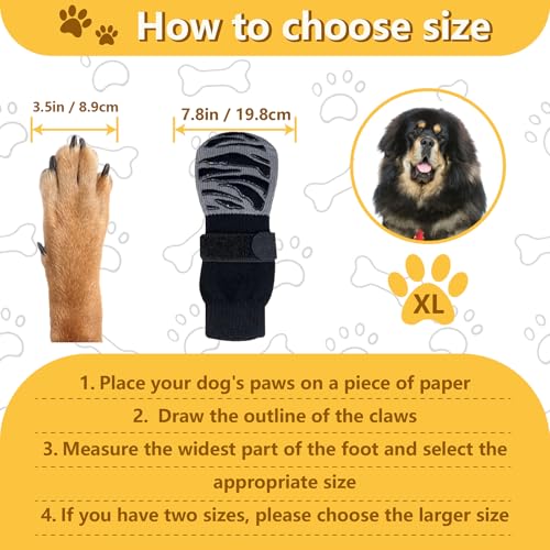 OYIWINMI 4 Stück Pfotenschutz Hund Robuste Anti,Schützende Hundesocken,Anti-Slip Dog Paw Protector Bottom Rubber Sole Dog Boots with Adjustable Straps for Indoor Outdoor Wear (XL)
