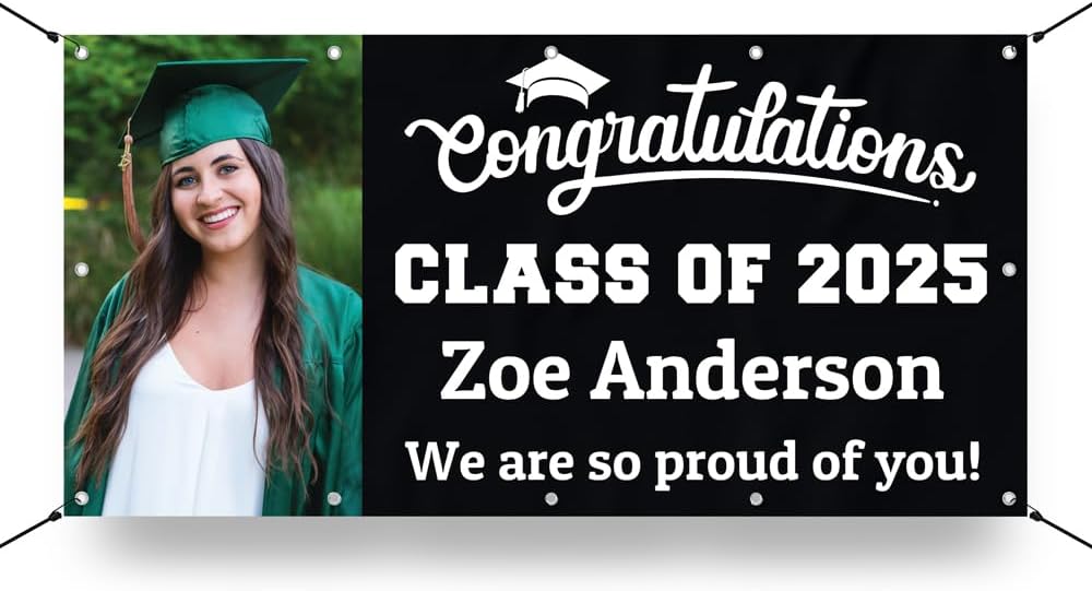 Personalized Graduation Photo Vinyl Banner Sign - Class of 2026 Custom Photo and Name - Milweb1 - Maroon - 2'x4'