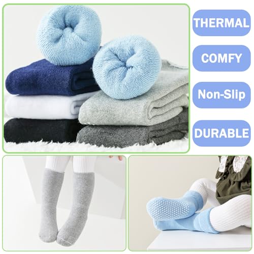 6 Pairs Toddler Non Slip Socks with Grippers Winter Thick Warm Cozy Crew Socks for Baby Kids4