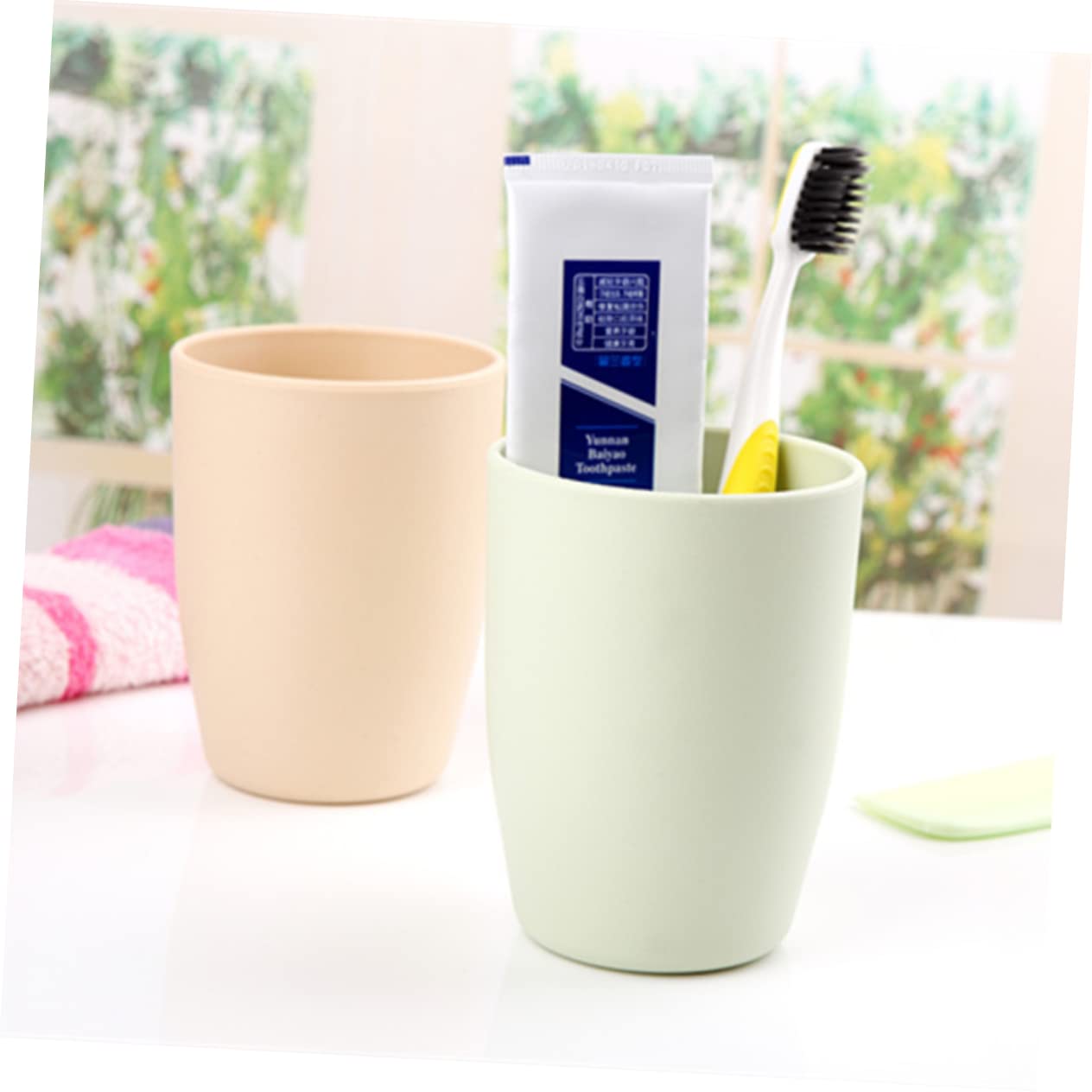 MUSISALY Bathroom Tumbler Cup Round Plastic Drink Cup 201-300ml Tooth Mug Toothbrush Holder