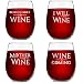 GOT Inspired Wine Quotes | Set of 4 Stemless Wine Glasses with 4 Unique GOT Themed Messages | Cute 15 oz. Wine Lovers Gift for Women | Dishwasher Safe | Made in USA