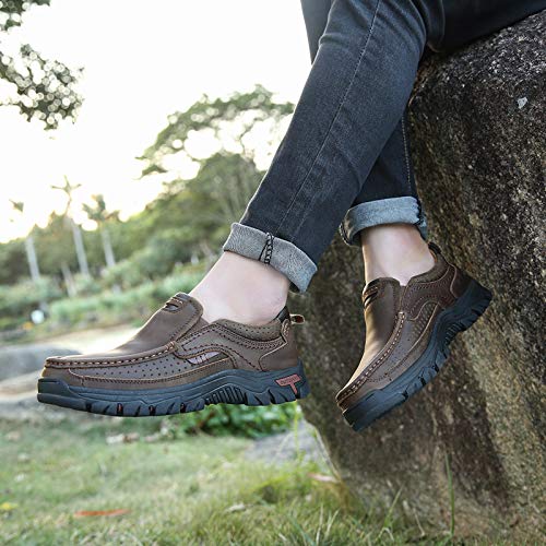 ALITIKAVIC Mens Slip On Casual Shoes Leather Comfortable Walking Loafers Dark Brown