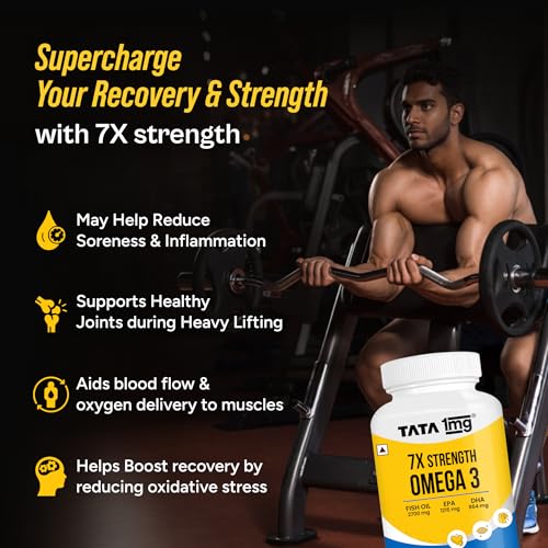 Image of Tata 1mg 7X Strength Omega 3 Fish Oil 2700 mg | High Absorption Triglyceride Form | 1215 mg EPA + 864 mg DHA | With Vitamin E | Heart, Brain, Joint & Eye Health | 60 Softgel Capsules