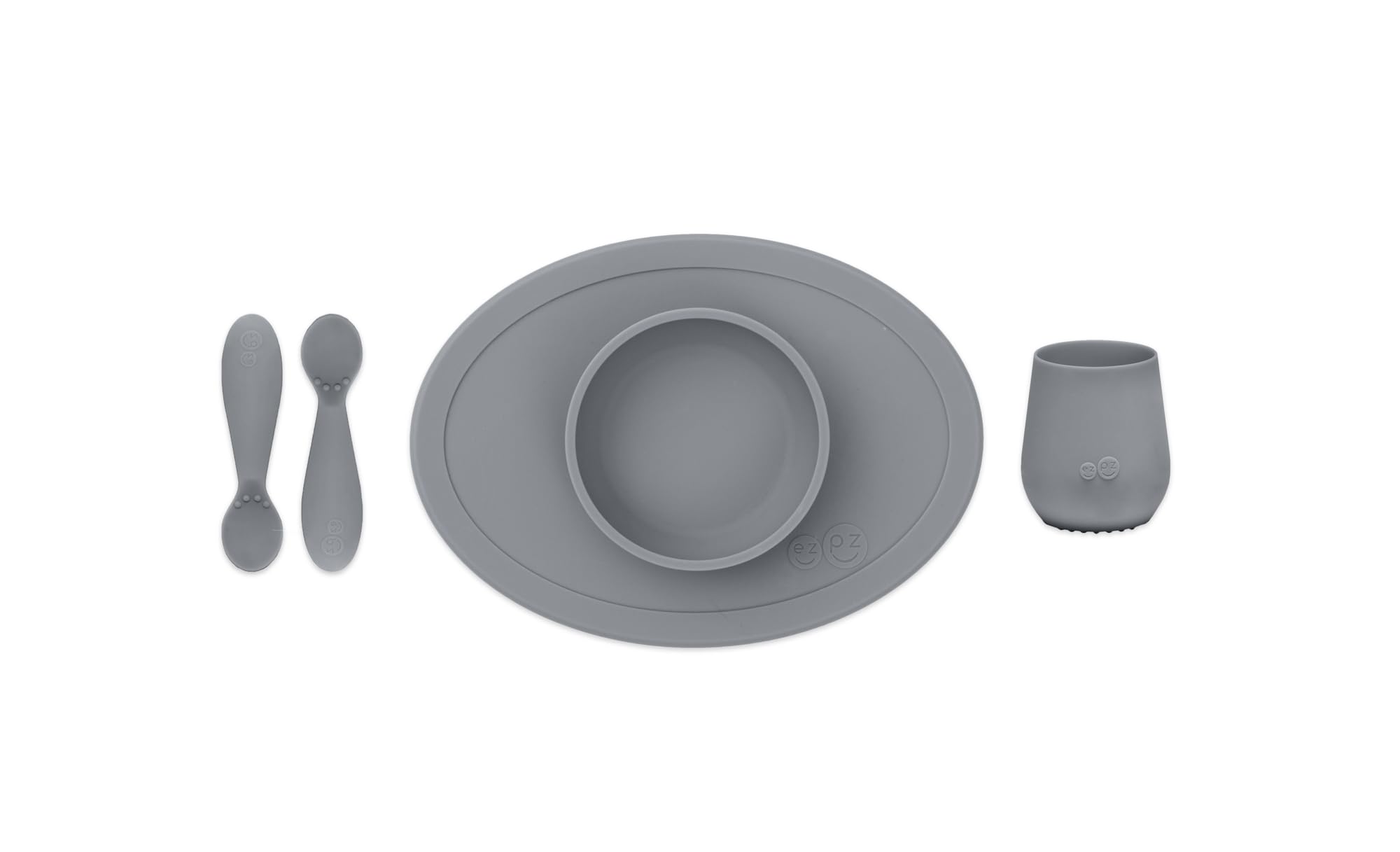 Sponsored Ad – ez pz Ezpz Tiny Collection Set (Gray) - 100% Silicone Cup, Spoon & Bowl With Built-In Placemat For First Foods + Baby Led Weaning + Purees - Designed By A Pediatric Feeding Specialist - 4 Months+