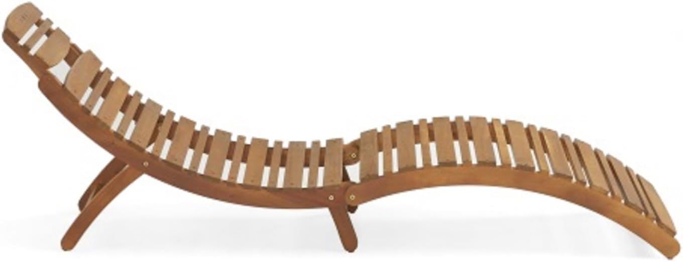 Folding Acacia Wood Chaise Lounge Weatherproof Outdoor Sun with Adjustable Headrest Wooden Foldable Patio Chair Lightweight Durable and Perfect for Poolside Relaxation Brown Width 21.3 in