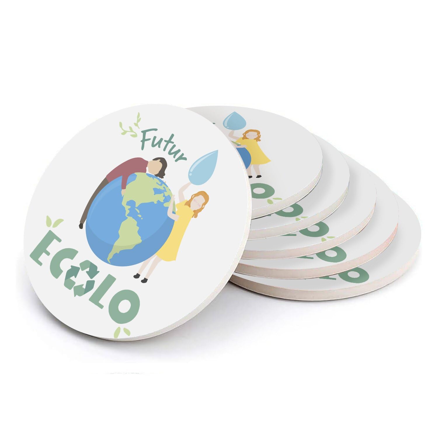 Sous-verres ronds en céramique design environnement et avenir, protection de table absorbante