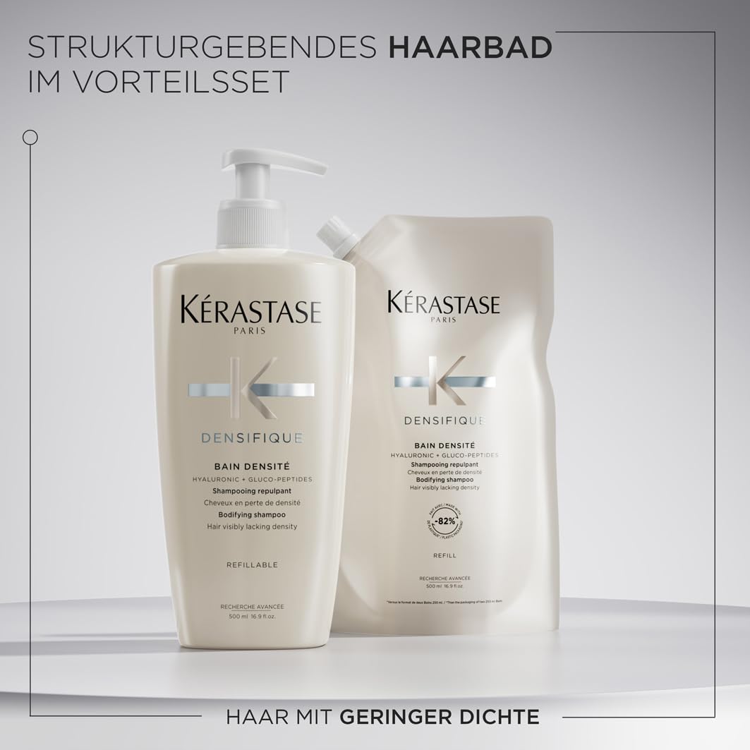 Kérastase Densifique Bain Densité Nachfüllset, Haarbad bei dünnem und dünner werdendem Haar, Enthält: Densifique Bain Densité 500 ml im Pumpspender sowie 500-ml-Nachfüllpackung